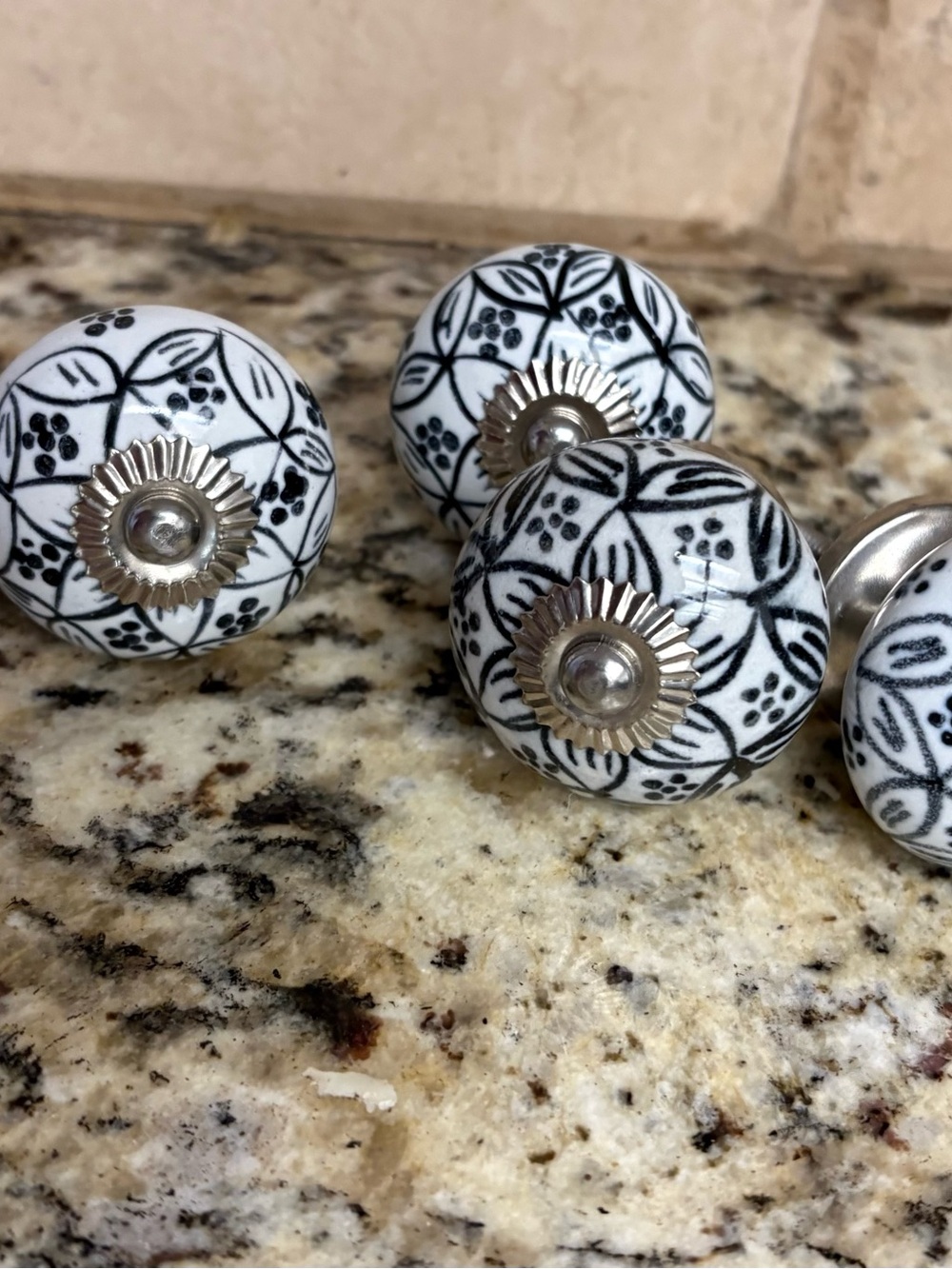 Ceramic Black & White Floral Drawer Knobs - Set of 4